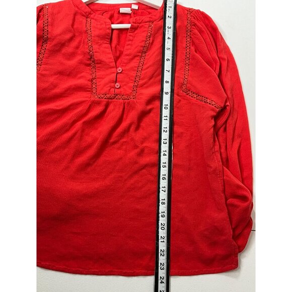 Gap Top Womens Small Shirt Blouse Long Sleeve Red Peasant Boho Casual Fall Work - Picture 12 of 16